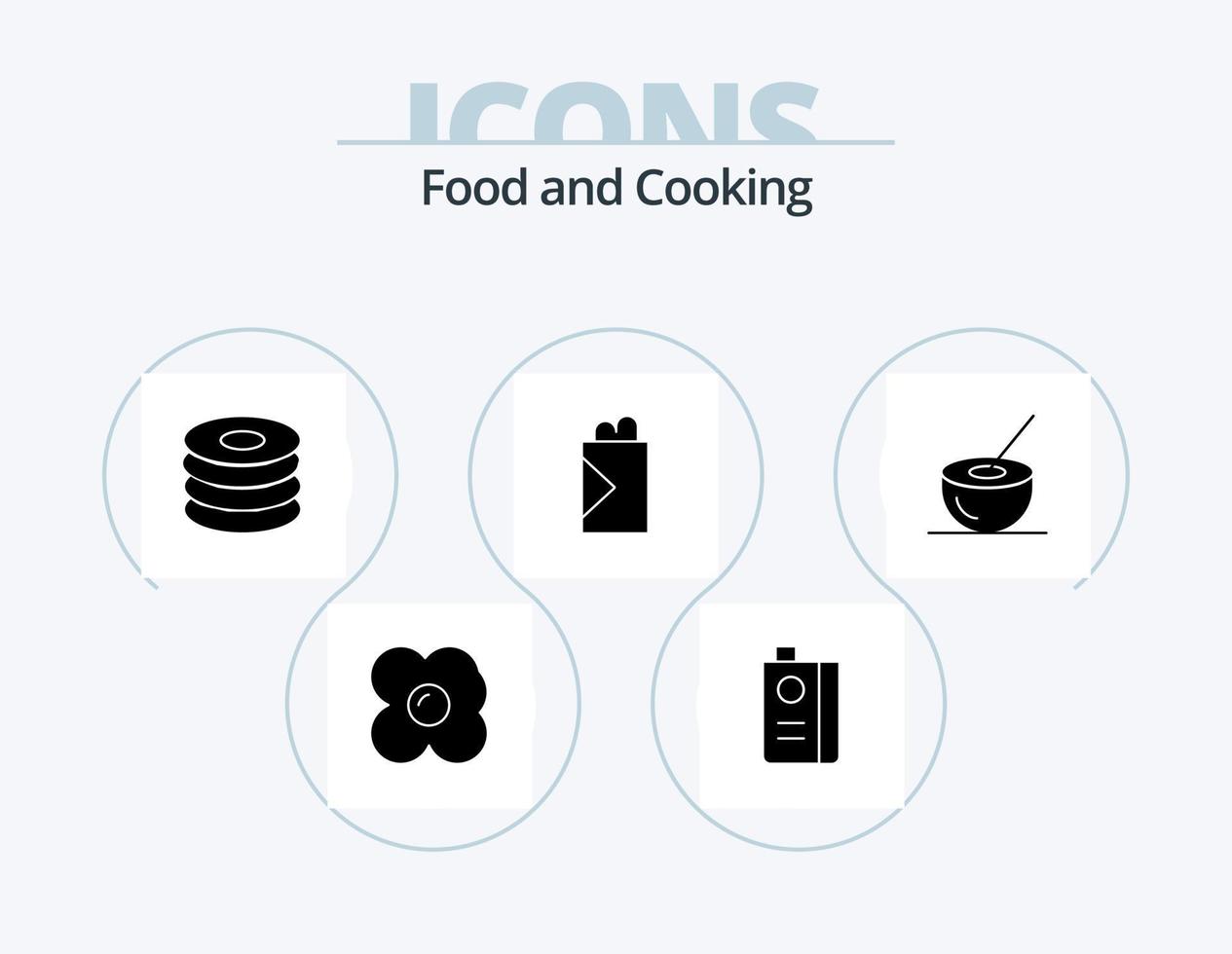 Food Glyph Icon Pack 5 Icon Design. coconut juice. bowl. dish. shawarma. fast food vector