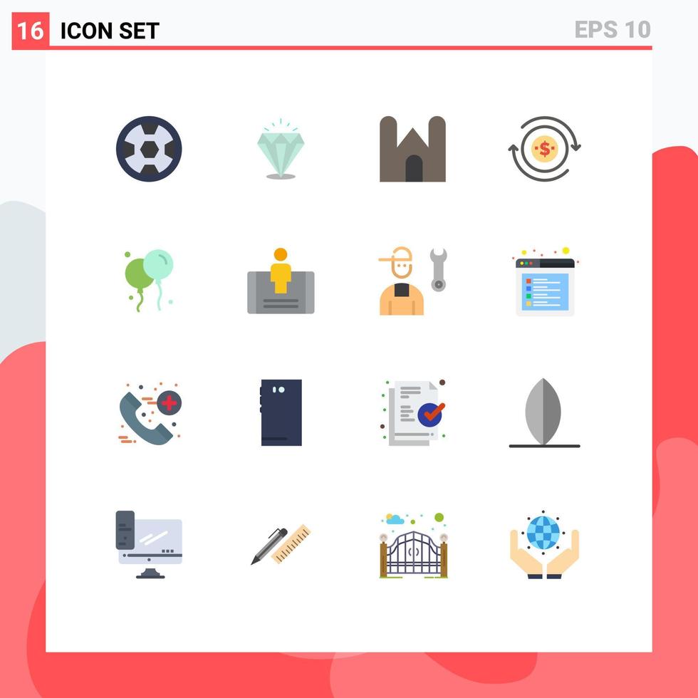 Modern Set of 16 Flat Colors and symbols such as bloon transaction castle flow medieval Editable Pack of Creative Vector Design Elements