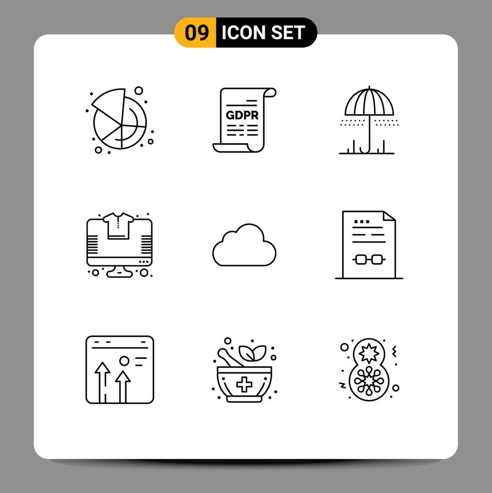 Paquete de 9 esquemas de interfaz de usuario de signos y símbolos modernos de elementos de diseño de vectores editables en línea de tienda de lluvia de camisetas de datos