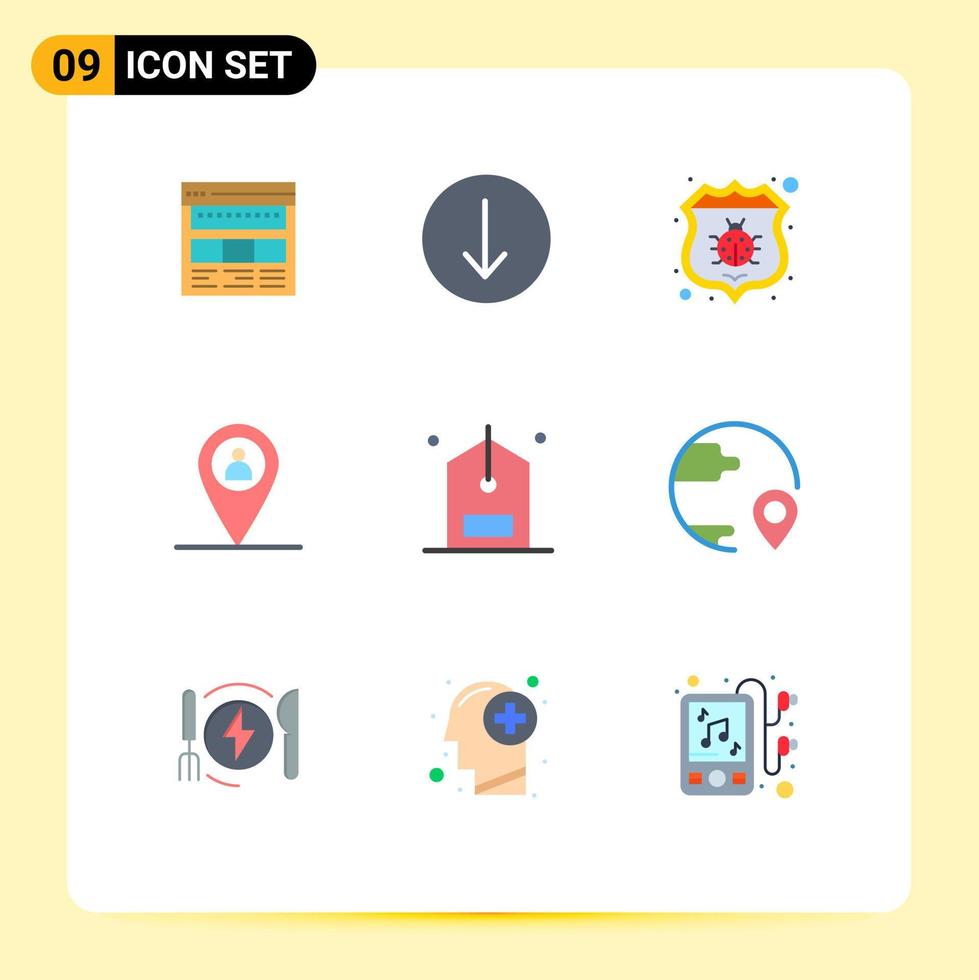 Universal Icon Symbols Group of 9 Modern Flat Colors of check map symbol location protect Editable Vector Design Elements