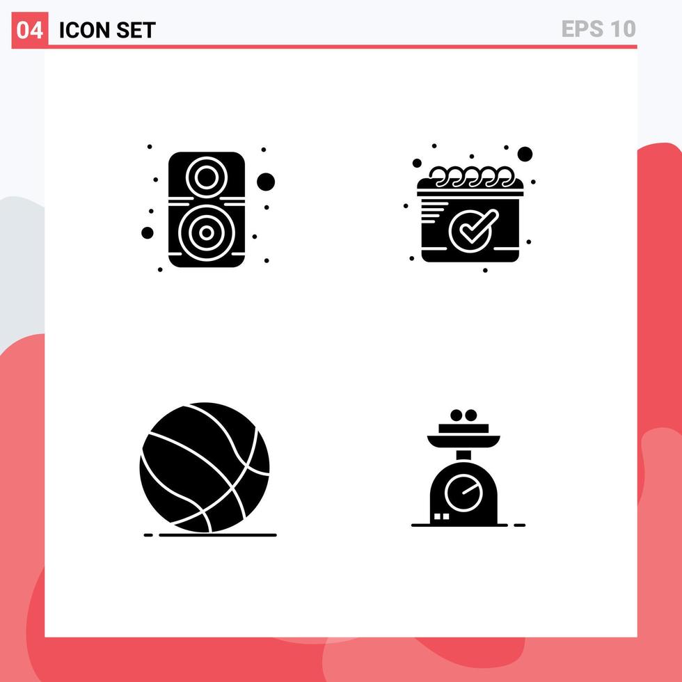 4 iconos creativos, signos y símbolos modernos de juegos de computadora, horario de altavoces, baloncesto, elementos de diseño vectorial editables vector