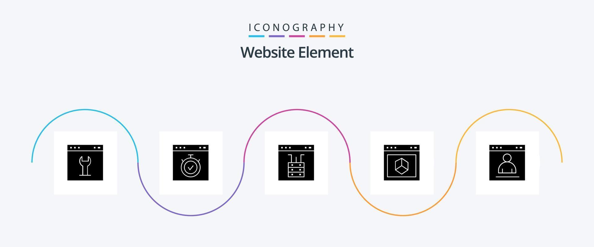 paquete de iconos del glifo 5 del elemento del sitio web que incluye el elemento. solicitud. cronógrafo. servidor. interfaz vector