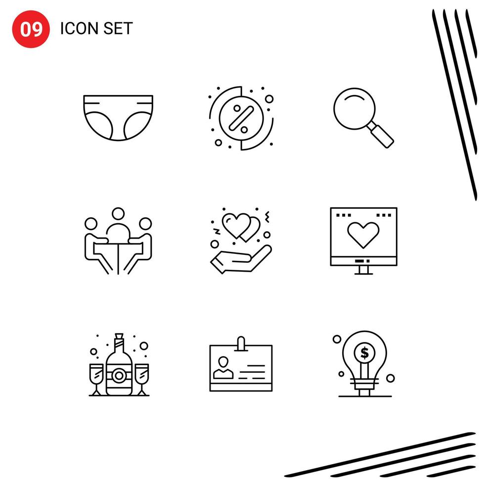 Mobile Interface Outline Set of 9 Pictograms of gesture meeting look discussion businessman Editable Vector Design Elements