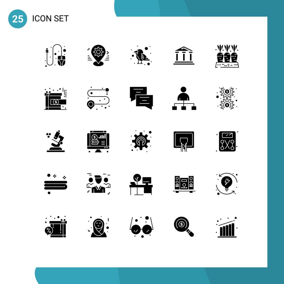 Pictogram Set of 25 Simple Solid Glyphs of agriculture court carnival finance bank Editable Vector Design Elements