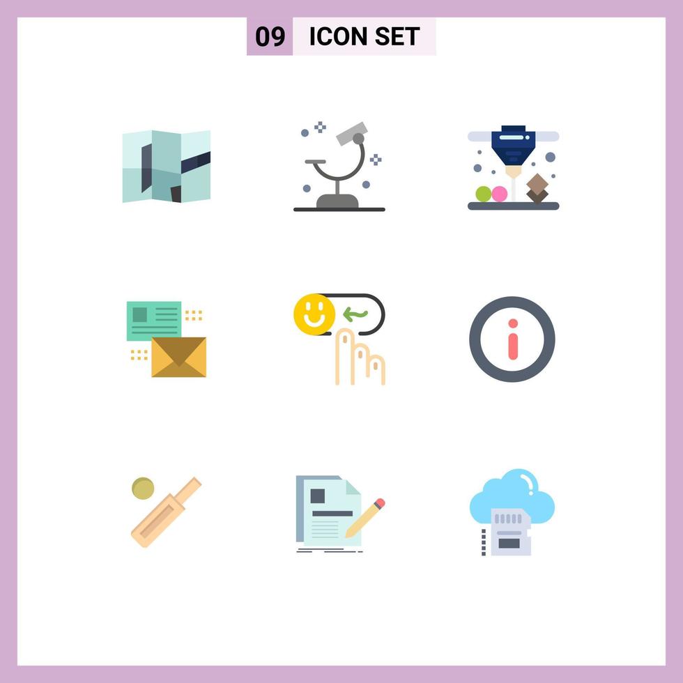 9 User Interface Flat Color Pack of modern Signs and Symbols of emotion list printing mail conversation Editable Vector Design Elements