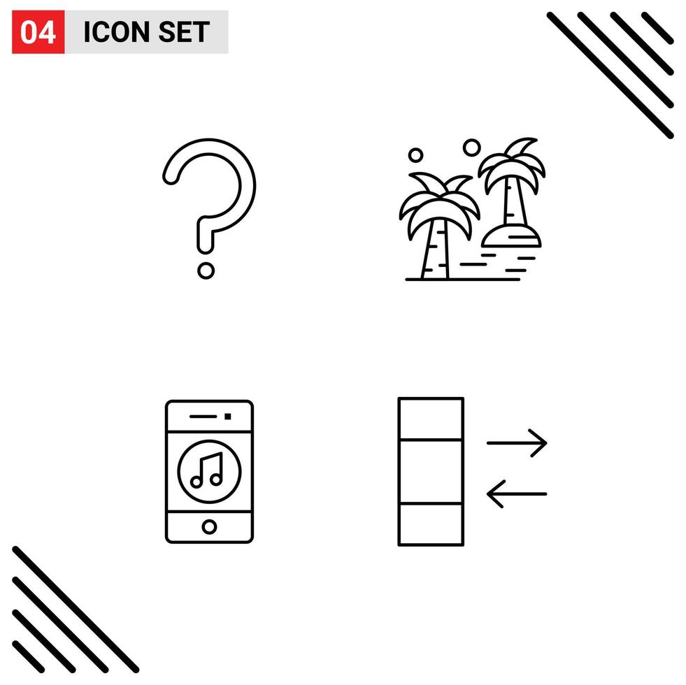 Set of 4 Vector Filledline Flat Colors on Grid for help communications mark tree music Editable Vector Design Elements