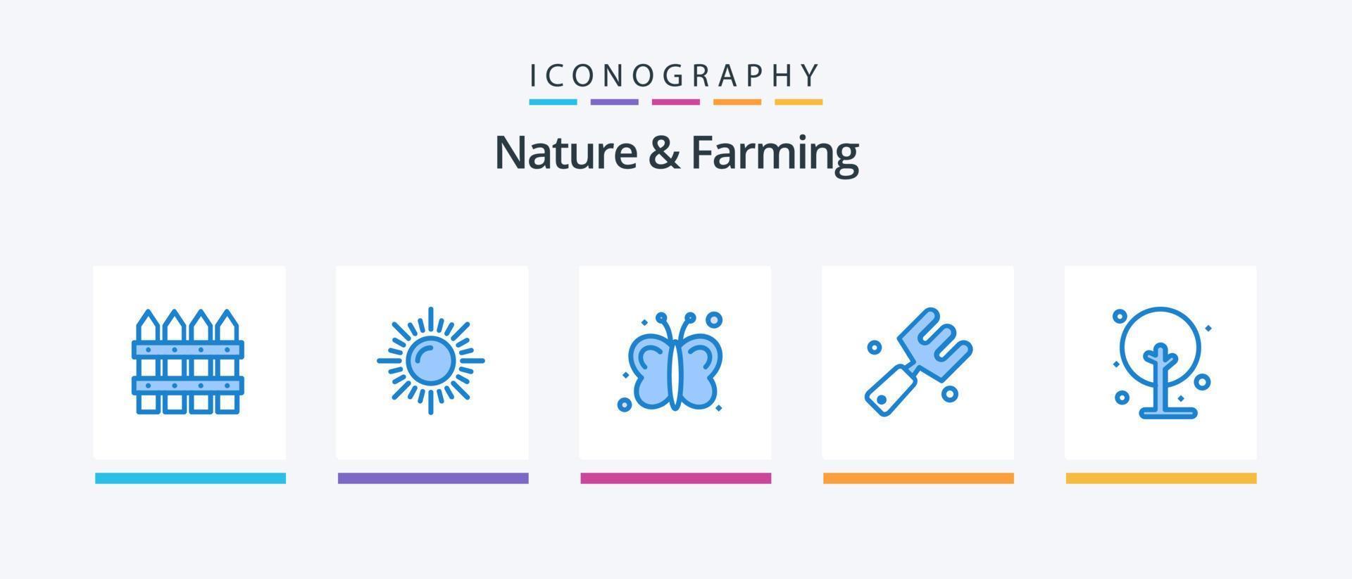 Nature And Farming Blue 5 Icon Pack Including plant. farm. fly. fork. farm. Creative Icons Design vector