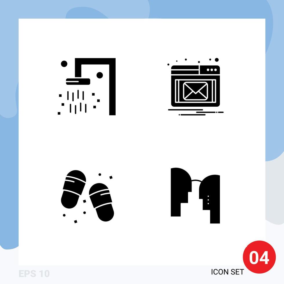 Set of 4 Modern UI Icons Symbols Signs for bath slippers email beach head Editable Vector Design Elements