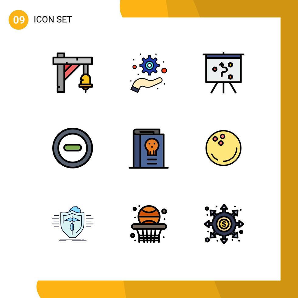 Filledline Flat Color Pack of 9 Universal Symbols of legend fantasy management fairy tale remove Editable Vector Design Elements