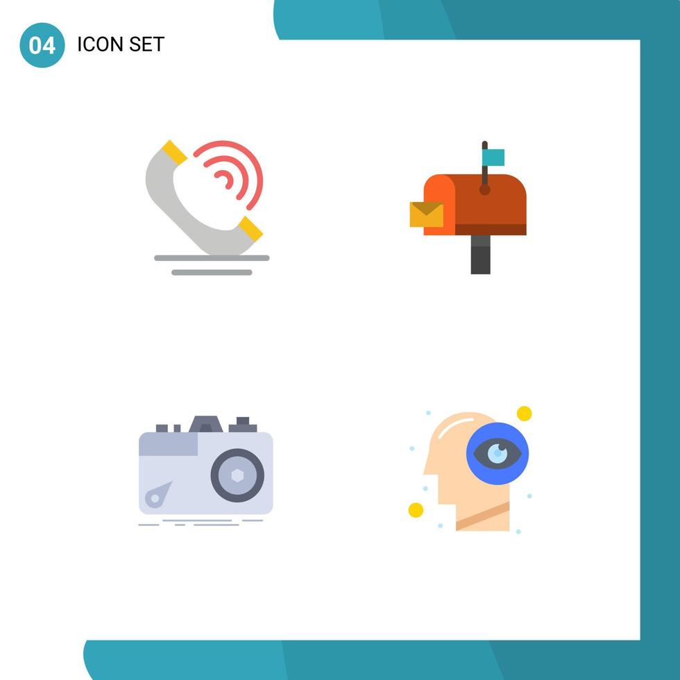 paquete de 4 signos y símbolos de iconos planos modernos para medios de impresión web, como servicios de fotografía de llamadas, buzón de correo, elementos de diseño de vectores editables con fotos