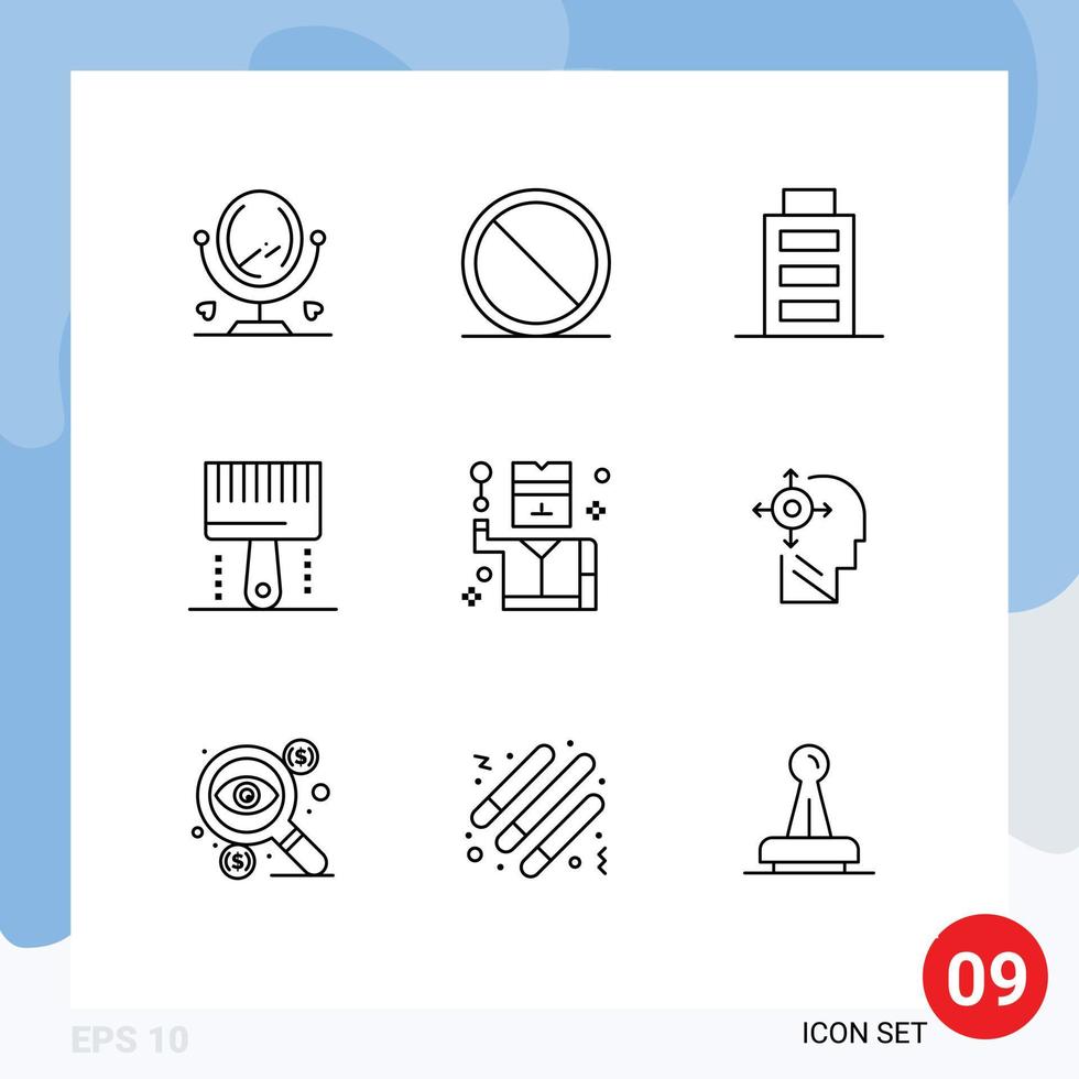 Group of 9 Outlines Signs and Symbols for profession crime interface programing development Editable Vector Design Elements