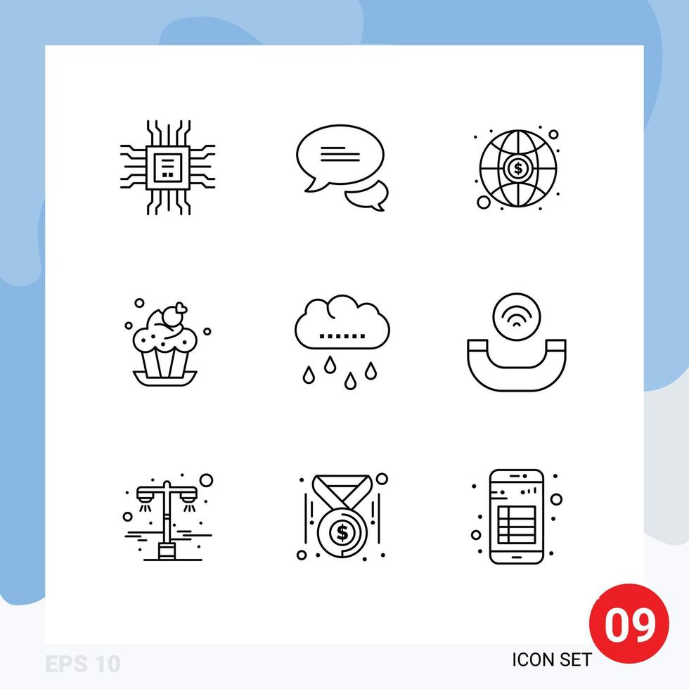 Set of 9 Vector Outlines on Grid for thanksgiving rain investment cloud cup Editable Vector Design Elements