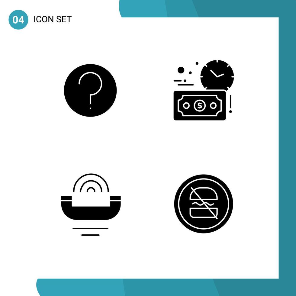 Group of 4 Solid Glyphs Signs and Symbols for basic productivity mark money telephone Editable Vector Design Elements