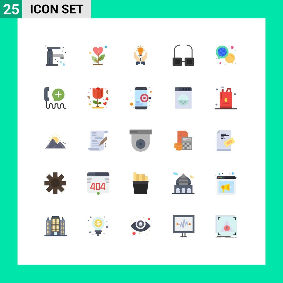 User Interface Pack of 25 Basic Flat Colors of view glasses love marketing hand Editable Vector Design Elements