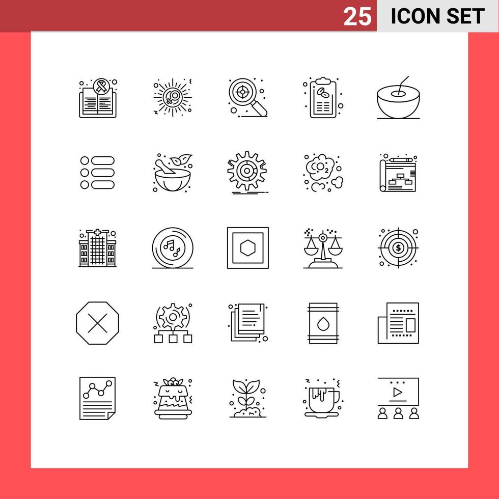 Modern Set of 25 Lines and symbols such as coconut list celebrate hand bill Editable Vector Design Elements