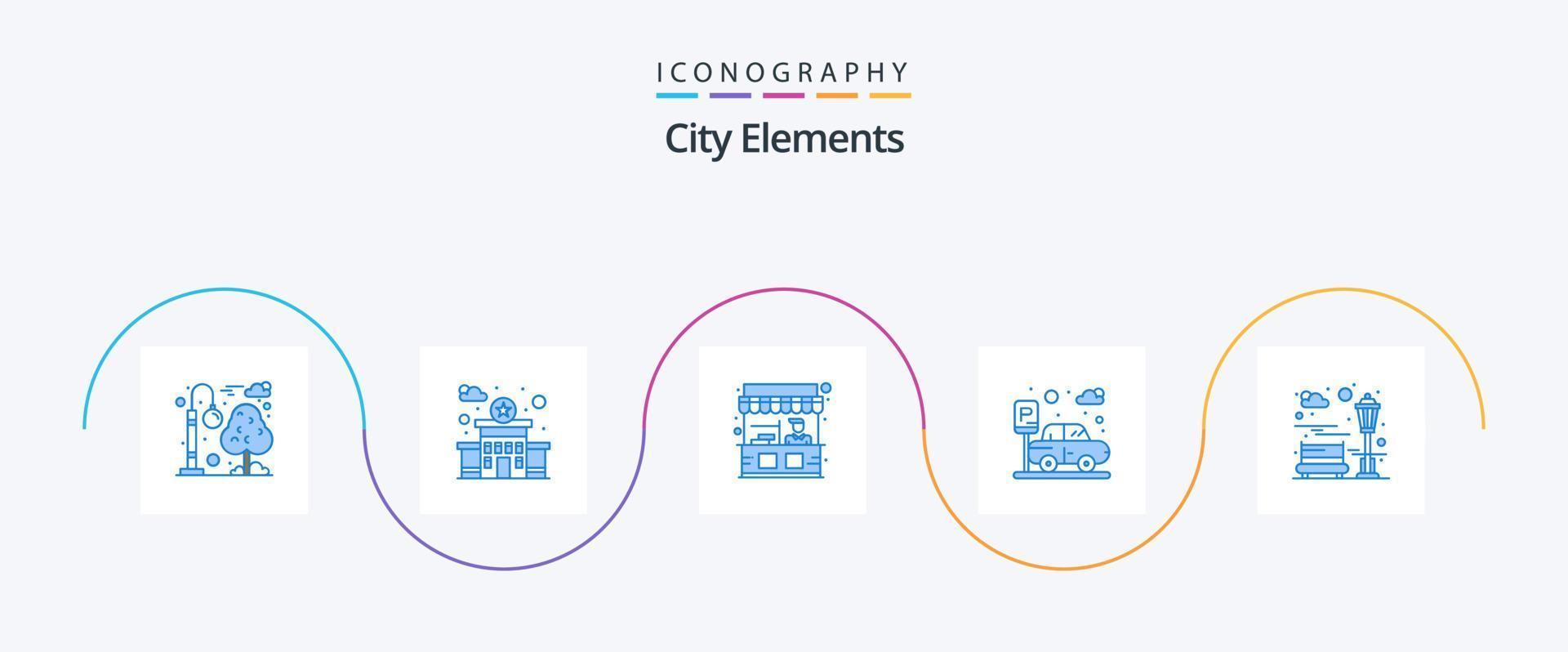 paquete de iconos azul 5 de elementos de la ciudad que incluye recreación. ciudad. parar. banco. estacionamiento vector