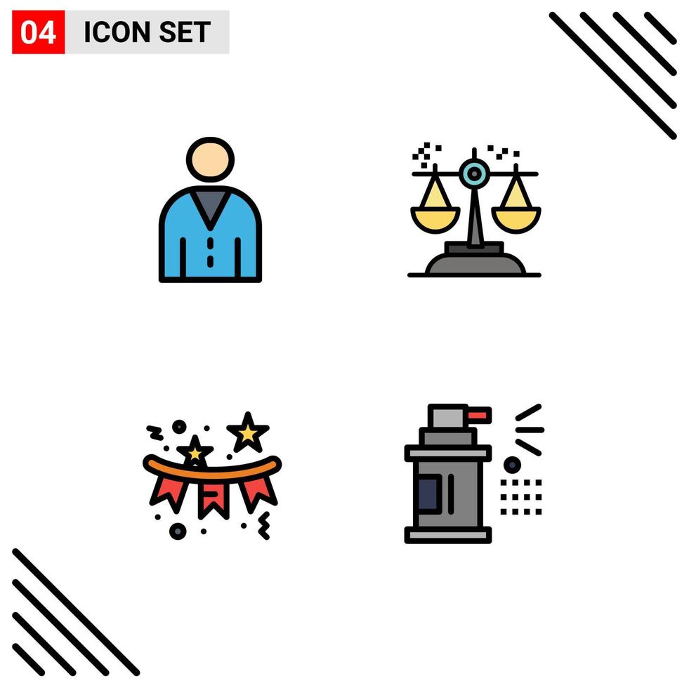 Pictogram Set of 4 Simple Filledline Flat Colors of avatar law people conclusion flag Editable Vector Design Elements