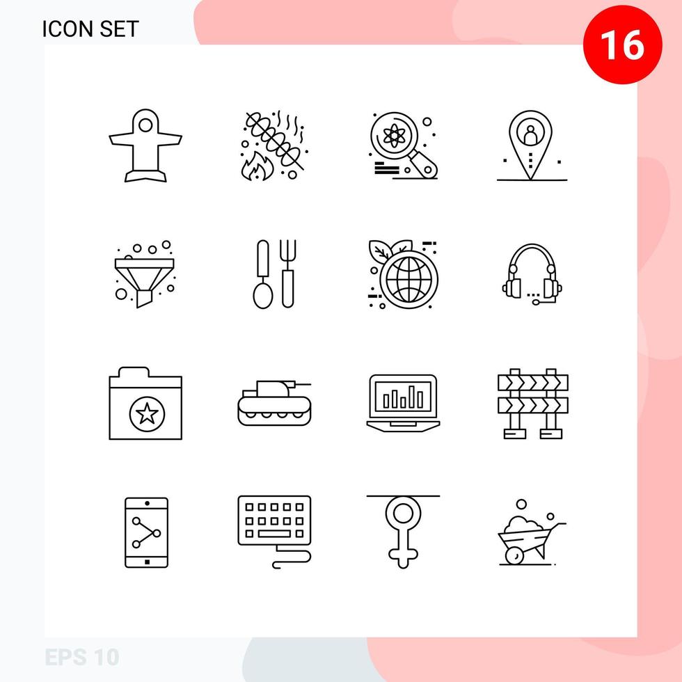 Group of 16 Outlines Signs and Symbols for outsource location computer job search Editable Vector Design Elements