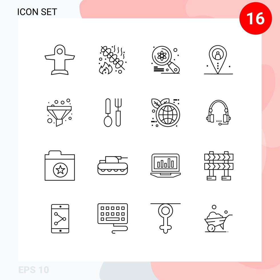 grupo de 16 esboza signos y símbolos para subcontratar elementos de diseño de vectores editables de búsqueda de trabajo de computadora de ubicación
