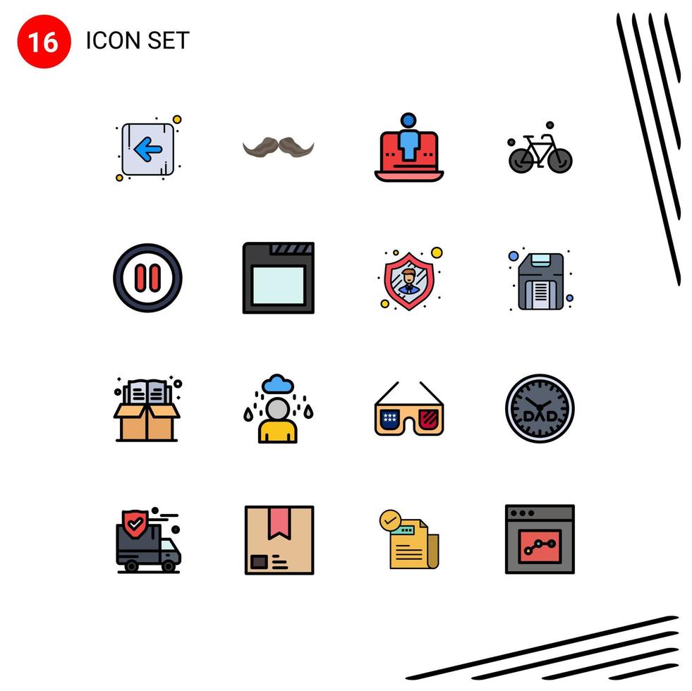 16 Universal Flat Color Filled Line Signs Symbols of interface cycle computer bike marketing Editable Creative Vector Design Elements