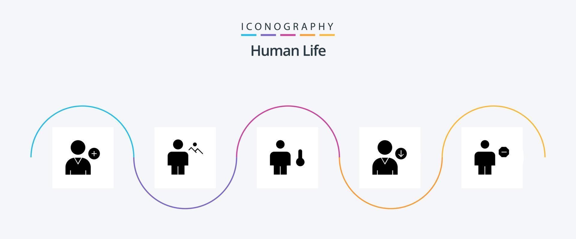 Human Glyph 5 Icon Pack Including block. user. avatar. next. temperature vector