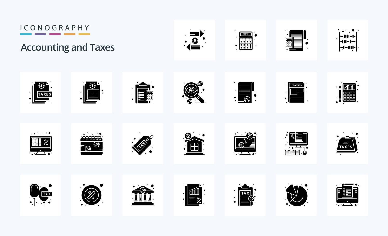 25 Taxes Solid Glyph icon pack vector
