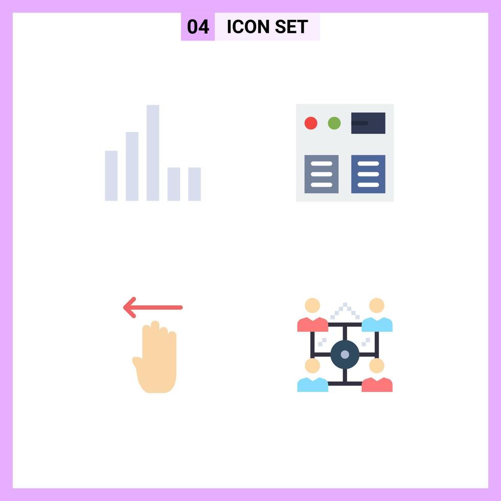 Set of 4 Commercial Flat Icons pack for connection gesture arrow shopping business Editable Vector Design Elements