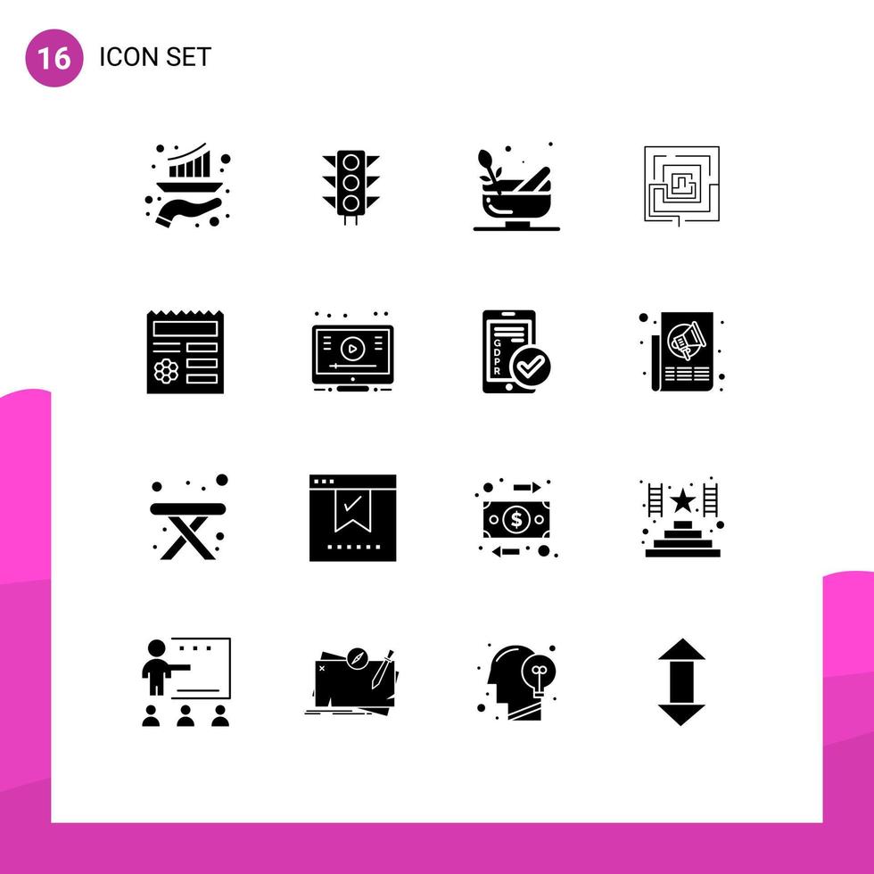 Group of 16 Solid Glyphs Signs and Symbols for puzzel marketing road idea spa Editable Vector Design Elements