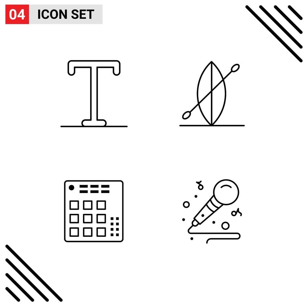 Set of 4 Modern UI Icons Symbols Signs for bold live beach audio mic Editable Vector Design Elements