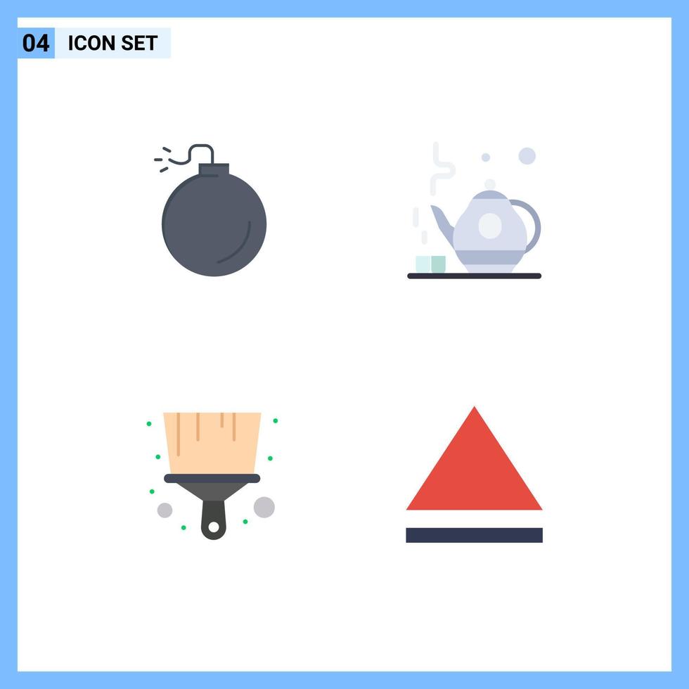 Group of 4 Flat Icons Signs and Symbols for bomb eject tea brush Editable Vector Design Elements