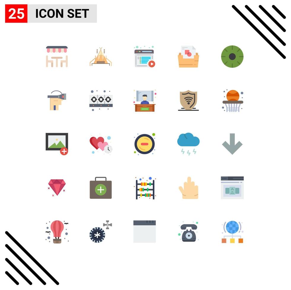 Pack of 25 creative Flat Colors of fruit food content folder document folder Editable Vector Design Elements