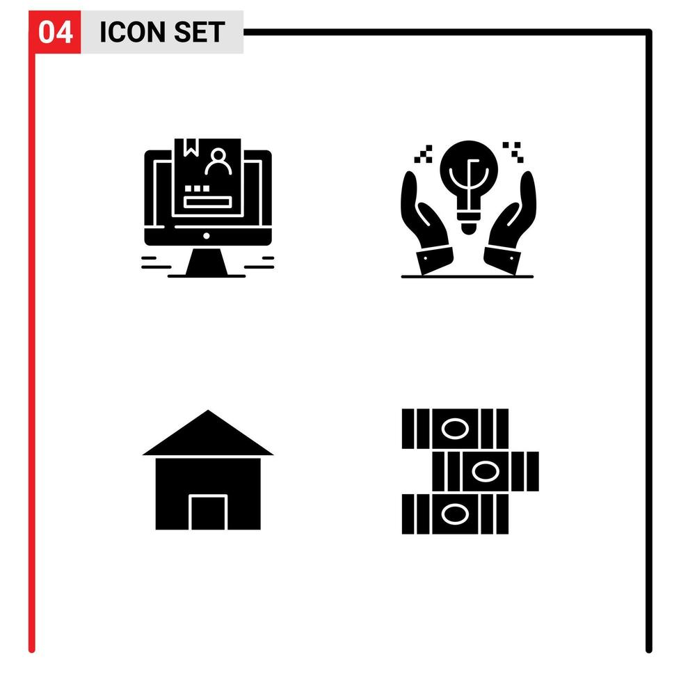 4 concepto de glifo sólido para sitios web móviles y aplicaciones que reanudan la creación de elementos de diseño de vectores editables en el hogar de negocios informáticos