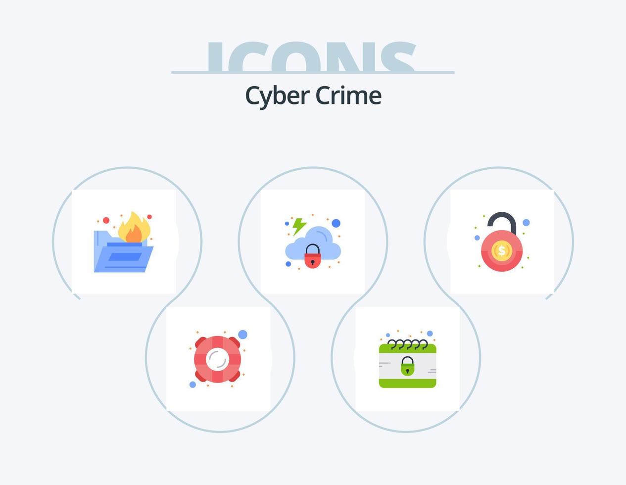Cyber Crime Flat Icon Pack 5 Icon Design. financial. security. folder. protection. cloud vector