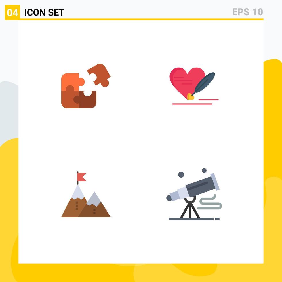 4 Flat Icon concept for Websites Mobile and Apps puzzle wedding match pen achievement Editable Vector Design Elements