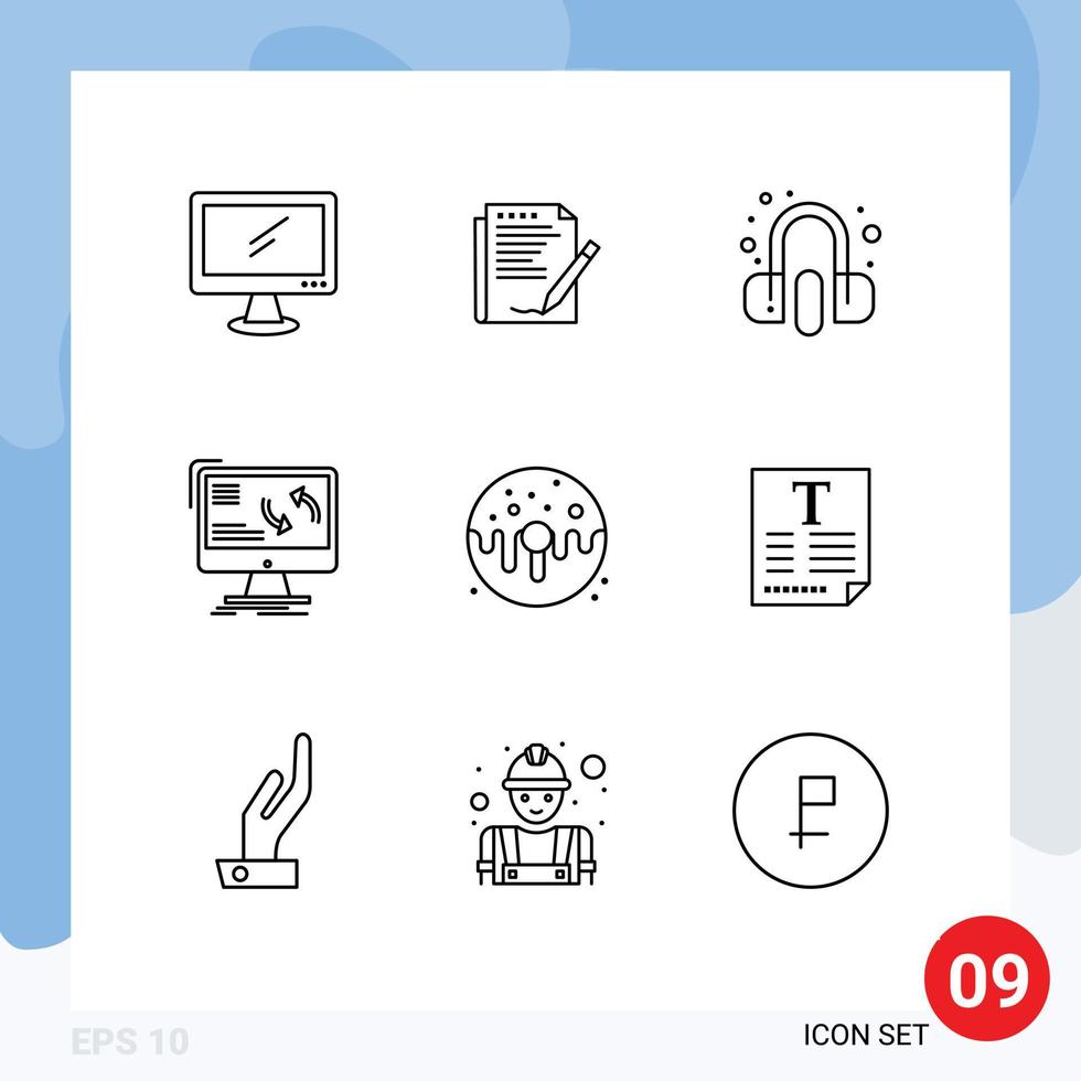 Mobile Interface Outline Set of 9 Pictograms of data sync layout synchronization service Editable Vector Design Elements