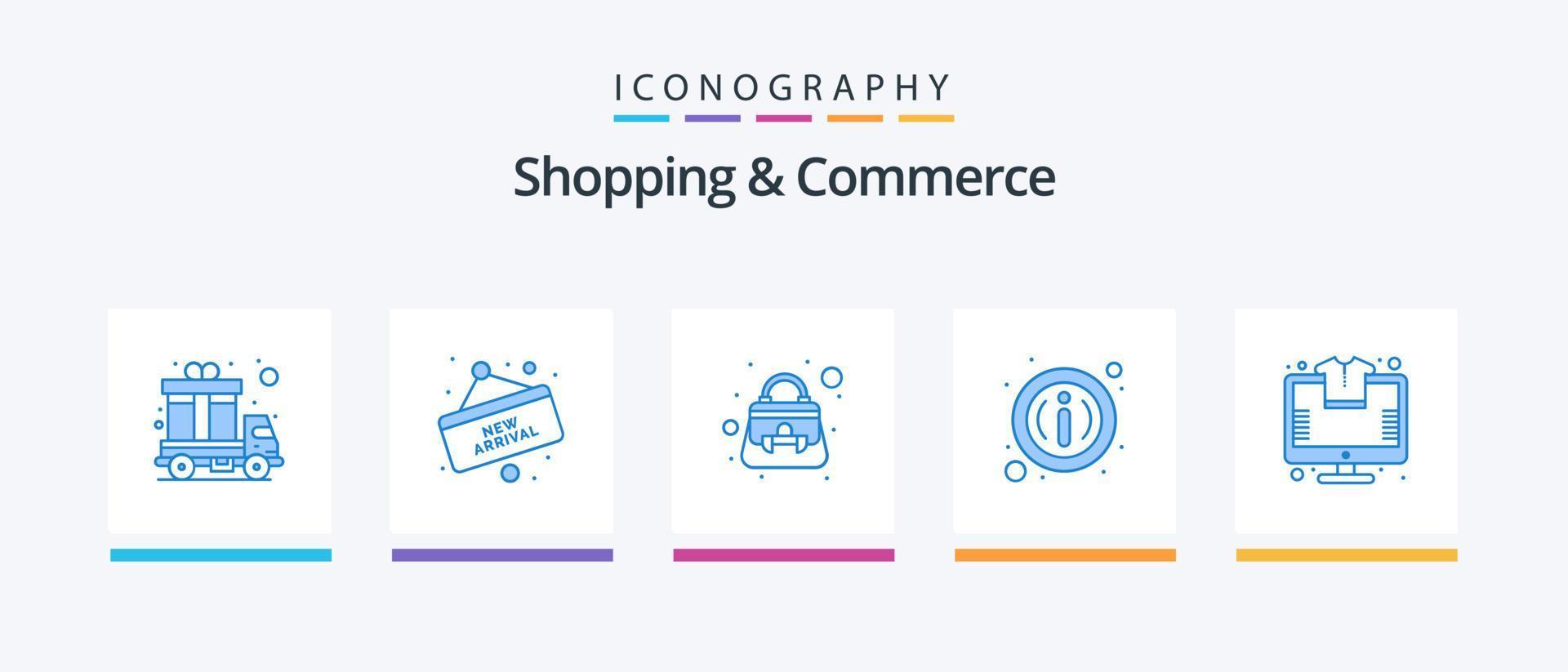 Shopping And Commerce Blue 5 Icon Pack Including online. info. board. button. shoulder bag. Creative Icons Design vector