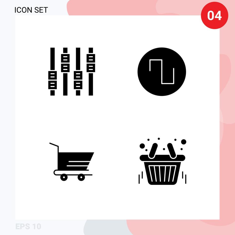 Set of 4 Vector Solid Glyphs on Grid for control basket sound cart bag Editable Vector Design Elements