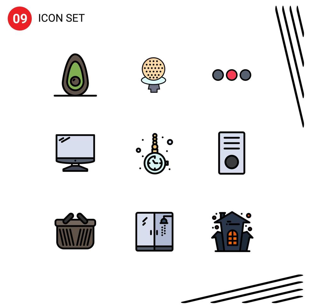 Group of 9 Modern Filledline Flat Colors Set for accessory pc chating imac monitor Editable Vector Design Elements