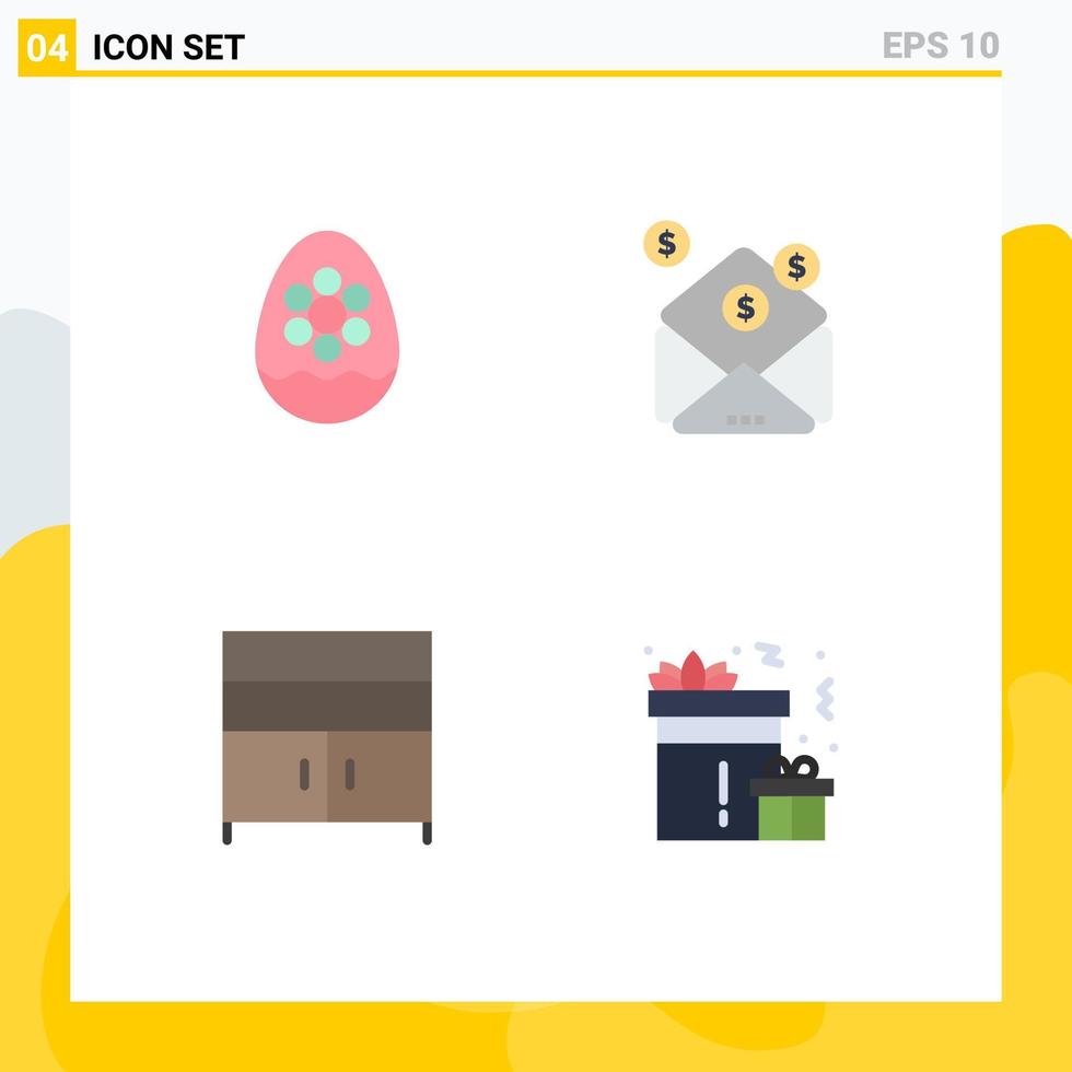 Universal Icon Symbols Group of 4 Modern Flat Icons of egg cabinet flower investment furniture Editable Vector Design Elements