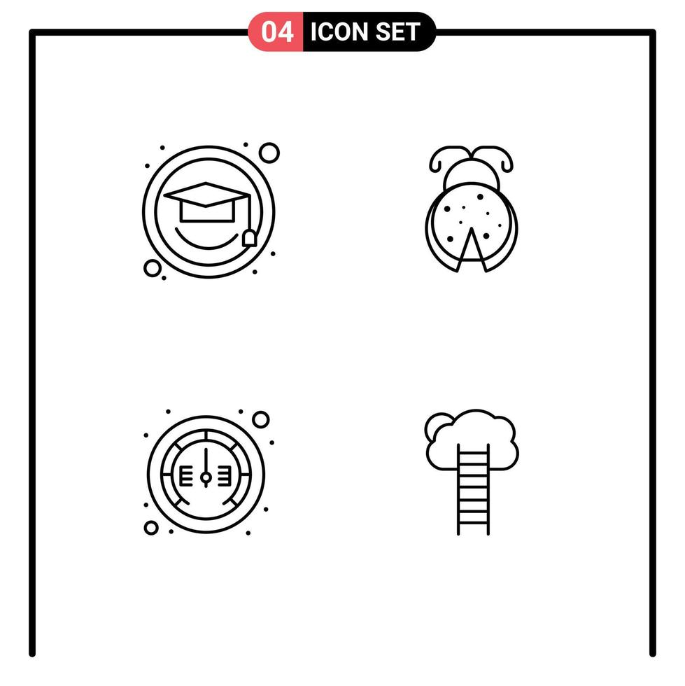 Mobile Interface Line Set of 4 Pictograms of education meter bug spring growth Editable Vector Design Elements