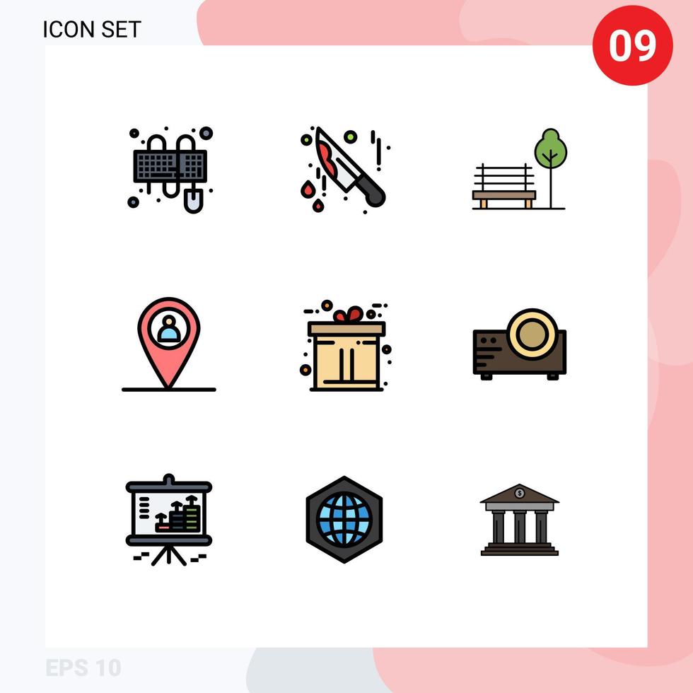 9 Universal Filledline Flat Colors Set for Web and Mobile Applications projector commerce chair black friday map Editable Vector Design Elements
