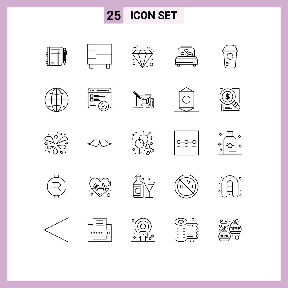 Modern Set of 25 Lines and symbols such as love wealth home jewel diamond Editable Vector Design Elements