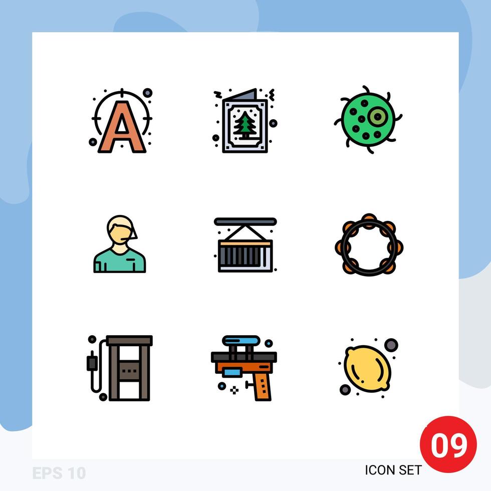 Set of 9 Vector Filledline Flat Colors on Grid for box linesman animal judge arbiter Editable Vector Design Elements