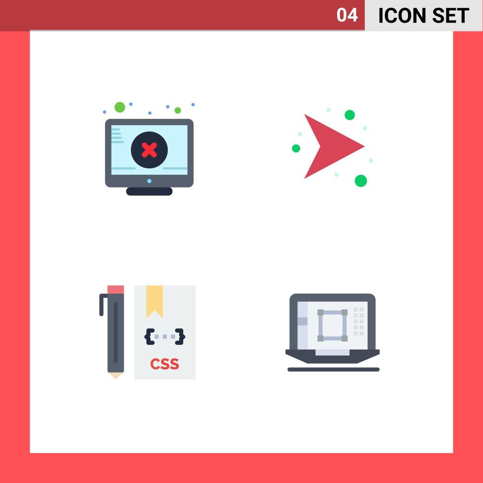 paquete de iconos planos de 4 símbolos universales de red de atención de codificación de pantalla desarrollar elementos de diseño vectorial editables vector