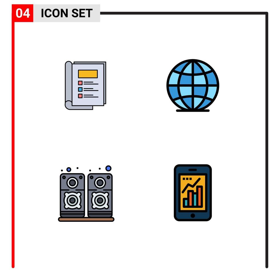 Set of 4 Modern UI Icons Symbols Signs for book speaker report world analytics Editable Vector Design Elements