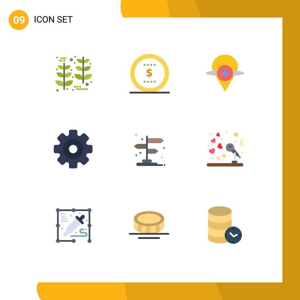 Set of 9 Modern UI Icons Symbols Signs for directions multimedia map media player gear Editable Vector Design Elements
