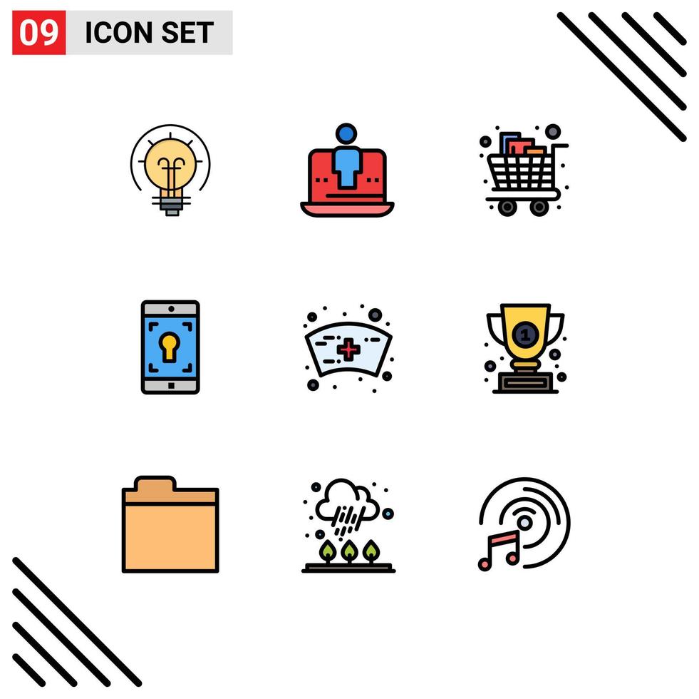 Set of 9 Modern UI Icons Symbols Signs for screen mobile marketing application shopping Editable Vector Design Elements