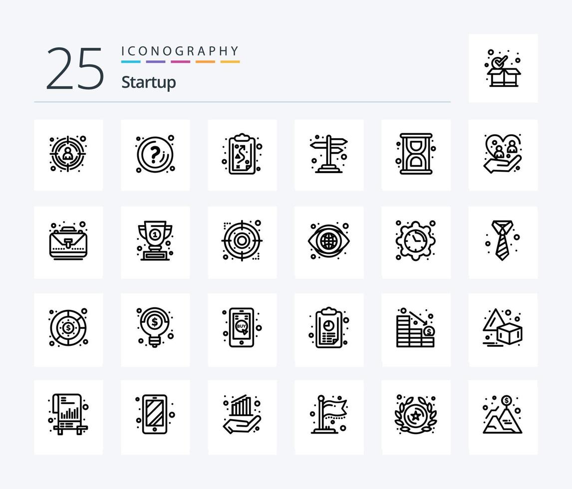 Startup 25 Line icon pack including loading. cross road. clipboard. sign. direction vector