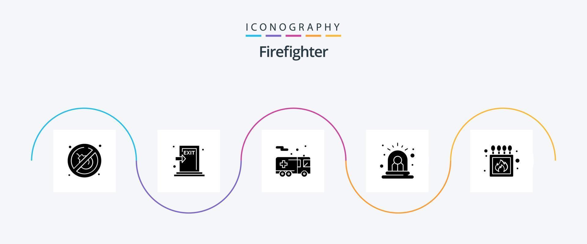 Firefighter Glyph 5 Icon Pack Including fire. siren. emergency. danger. alarm vector
