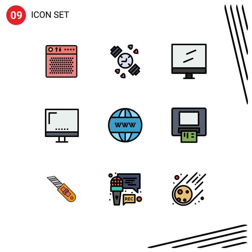 Set of 9 Vector Filledline Flat Colors on Grid for online monitor computer imac devices Editable Vector Design Elements